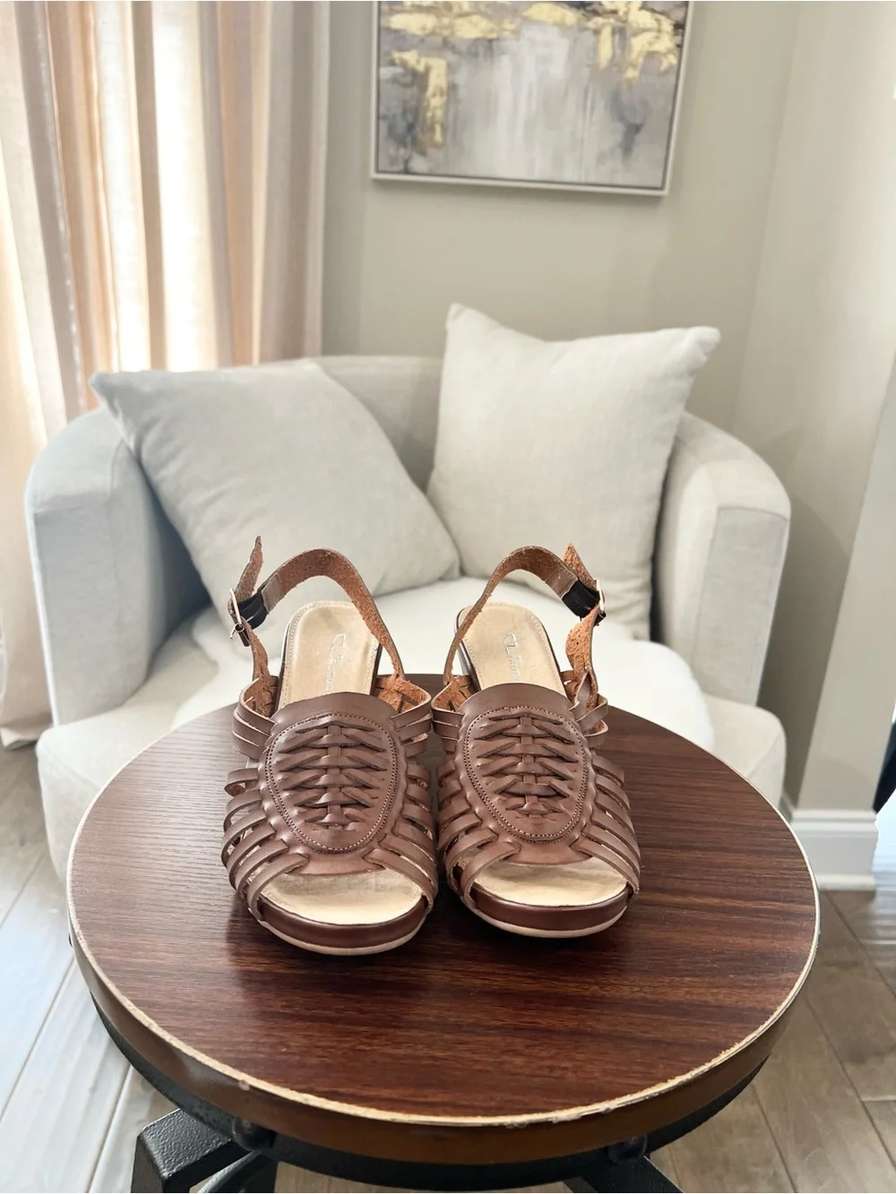 CL by Laundry Brown Woven Strappy Wedge Sandals Size 8 / 38.5